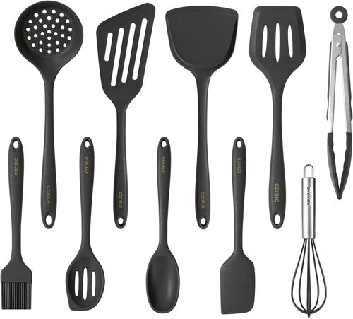 CAROTE Kitchen Utensil Set | 10-Piece Heat Resistant Silicone Set for Nonstick Cookware - Dark Grey