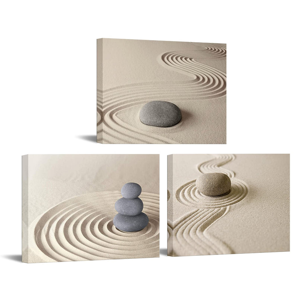 Apicoture Zen Stone Canvas Wall Art Zen Stone Sand Prints Canvas Art Calm Peaceful Still Life Wall Art for Spa Room Decor Framed 12x16inchx3pcs