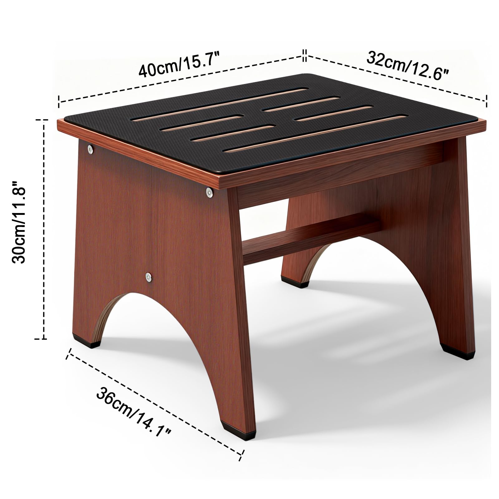 One Step Stool for Adults Seniors with Non-Slip Rubber Stepping Feet, Heavy Duty Wooden Step Stool, Portable Bed Steps for High Beds (Brown, 12 Inch)