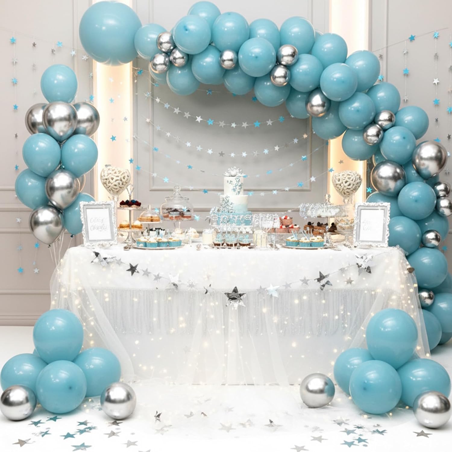 RUBFAC Dusty Blue Balloon Garland - 129pcs Latex Balloons in Various Sizes for Parties & Celebrations