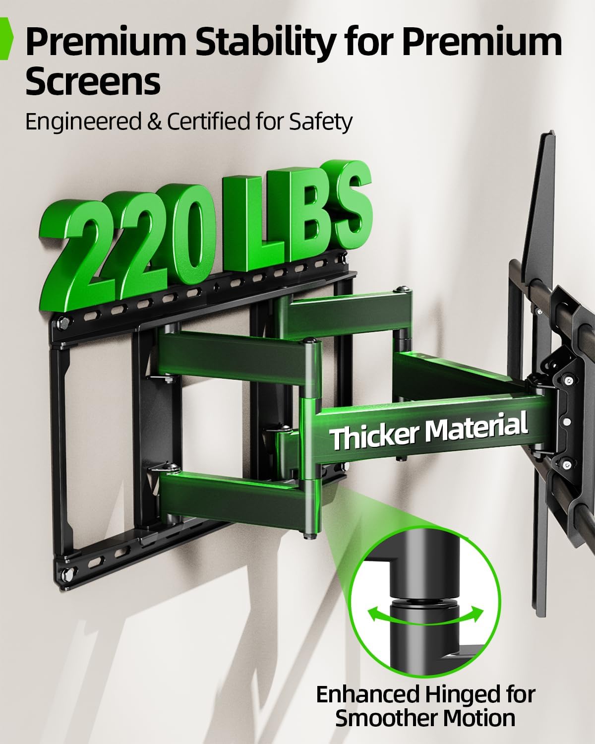USX MOUNT Heavy Duty Full Motion TV Wall Mount - Fits 60-120 Inch TVs, Holds 220lbs, Max VESA 900x600mm