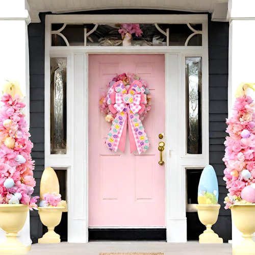 Montekin Large Easter Bows - Pre-Tied Wired Ribbon Bow for Wreath | 20x11 Inch, 2 Pack, Pink