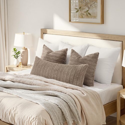 MIULEE Light Brown Long Body Lumbar Pillow Cover - Soft 14x36 Inch Boho Decor for Couch & Sofa