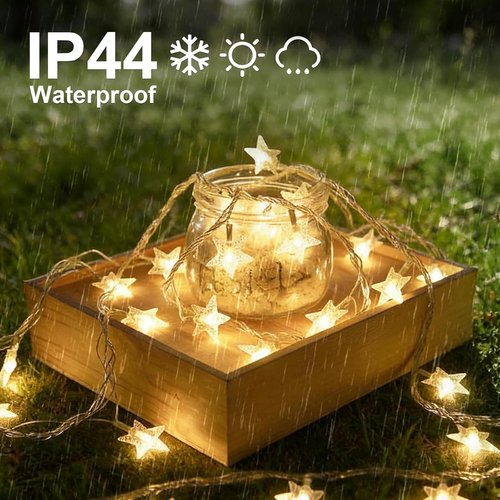 LAMPHOME Star LED String Lights - 16ft Warm White Fairy Lights with Remote & 8 Modes for Decor