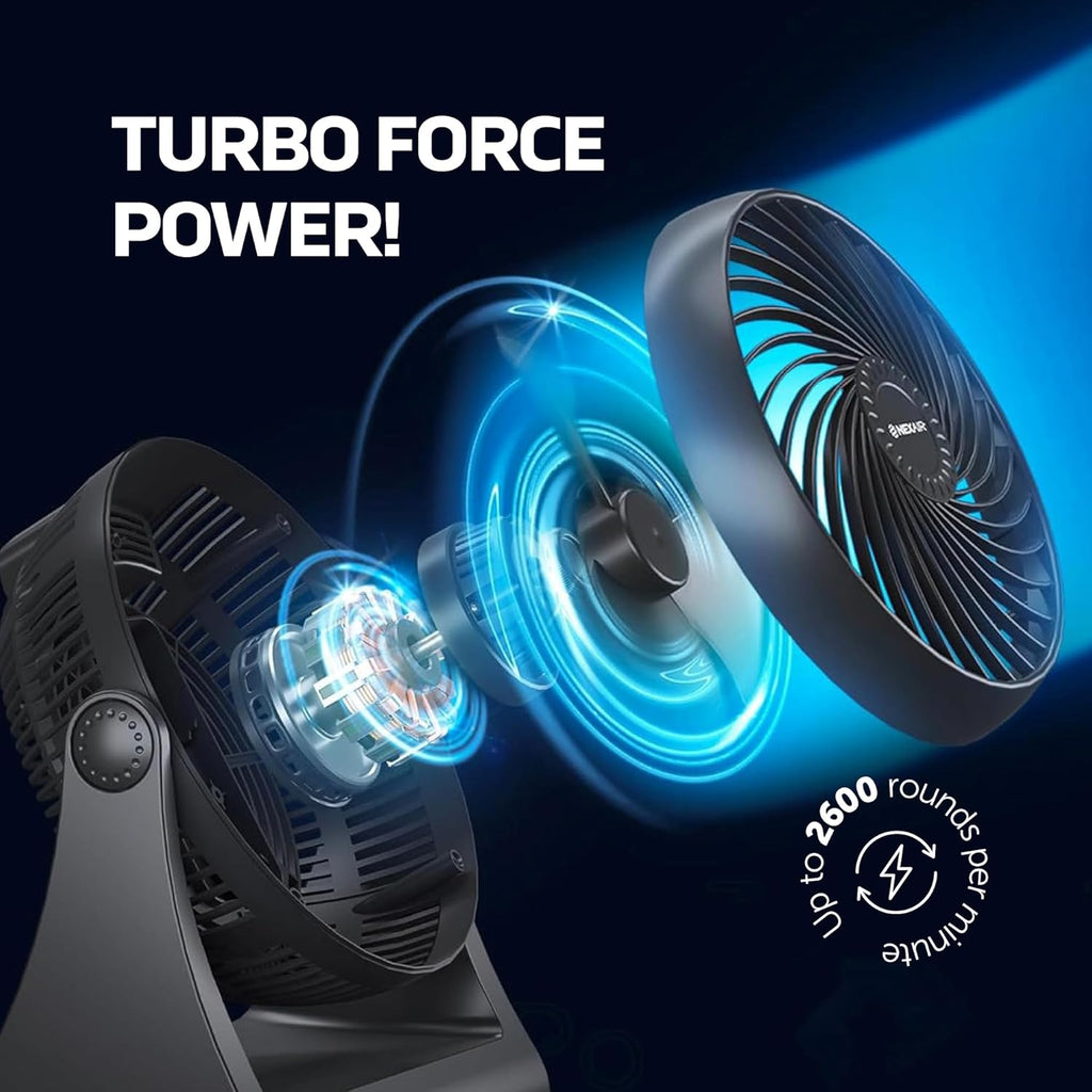 NEXAIR 7" Portable Turbo Fan - 3 Speed Adjustable Air Circulator for Quiet Cooling | Ideal for Bedroom & Office