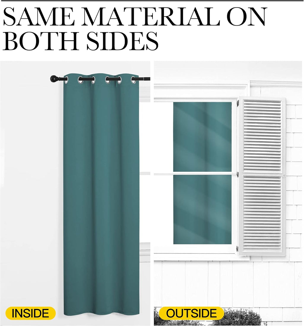 NICETOWN Blackout Curtains - Thermal Insulated Solid Ring Top Drapes for Kids Room | Sea Teal, Set of 2, 55 x 90 Inch