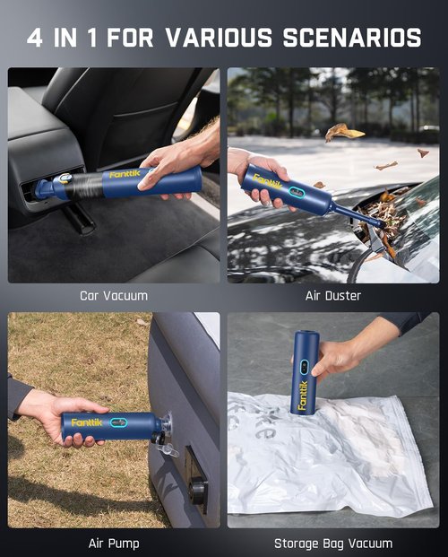 Fanttik Slim V8 APEX Car Vacuum - 4-in-1 Portable Mini Cordless Vacuum with 19000Pa Suction Power | Handheld for Car & Office (Blue)