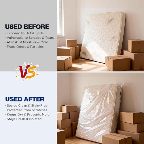 2 Pack Mattress Bags - Waterproof & Tear-Resistant Heavy Duty Covers for King/Queen Size | 107" x 78" x 14''