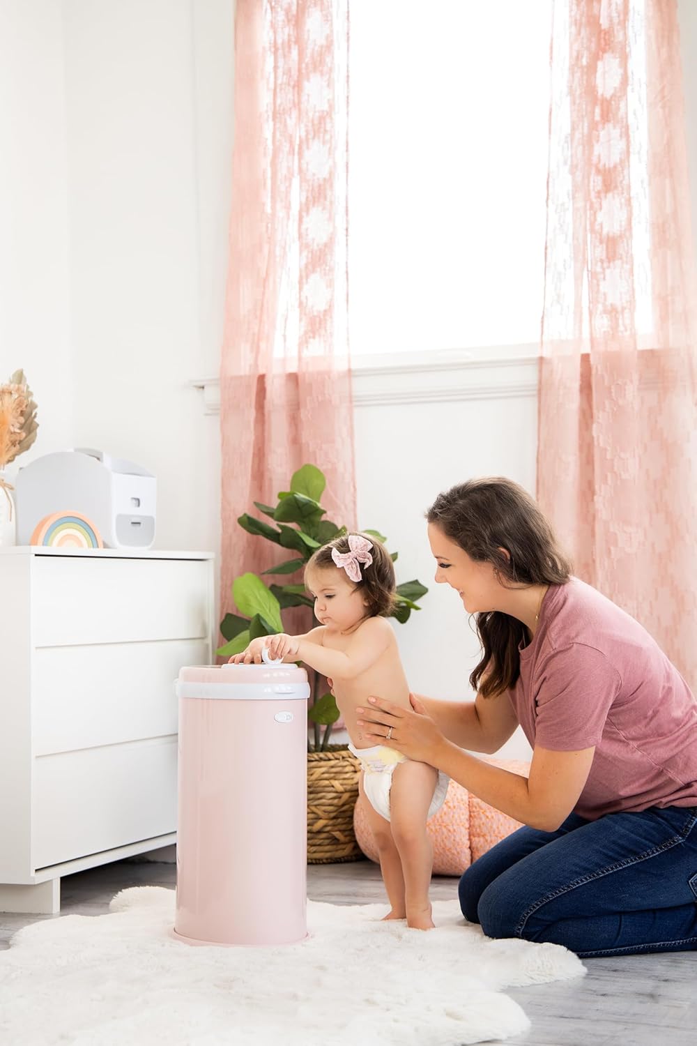 Ubbi Steel Diaper Pail - Odor Locking Design, No Special Bag Needed | Award-Winning, Blush Pink
