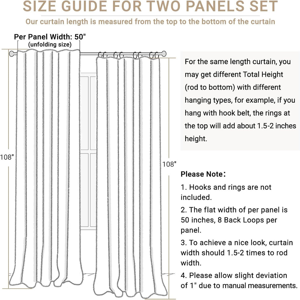 Skiennix 100% Blackout Linen Curtains - Thermal Insulated Drapes for Bedroom | 50" W x 108" L, Beige