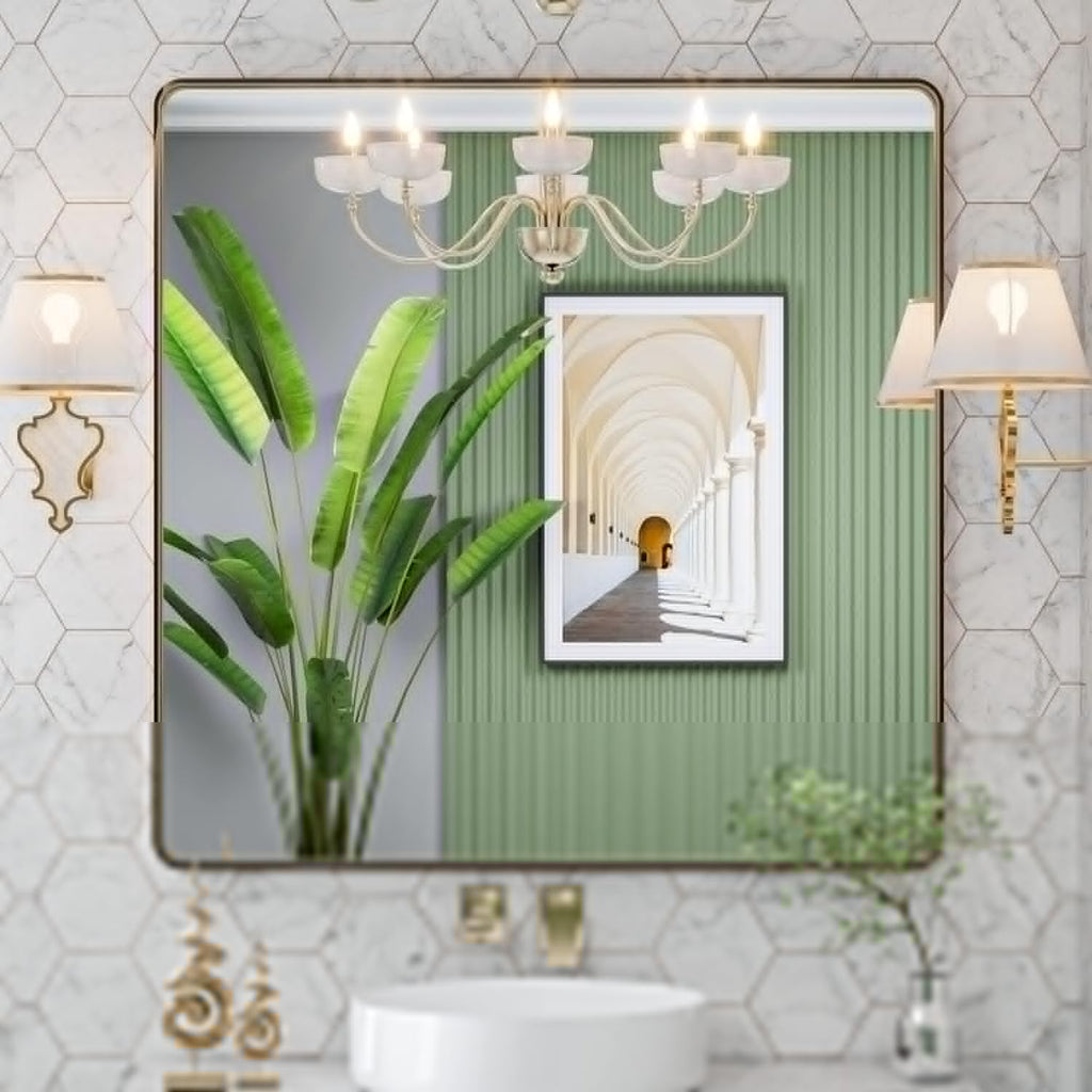 LOAAO Bronze Bathroom Mirror - 36”x36” Rounded Rectangle with Anti-Rust Frame | Versatile Hanging Options