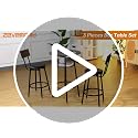 3-Piece Pub Table and Bar Stool Set with Cushioned Seats - Black