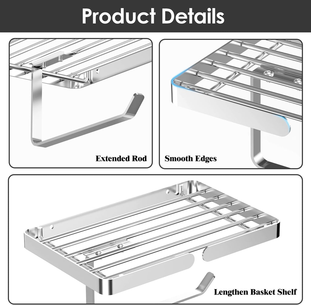 Skiennix Toilet Paper Holder - Self-Adhesive, Rustproof Stainless Steel with Wipes Holder | No Drilling Required