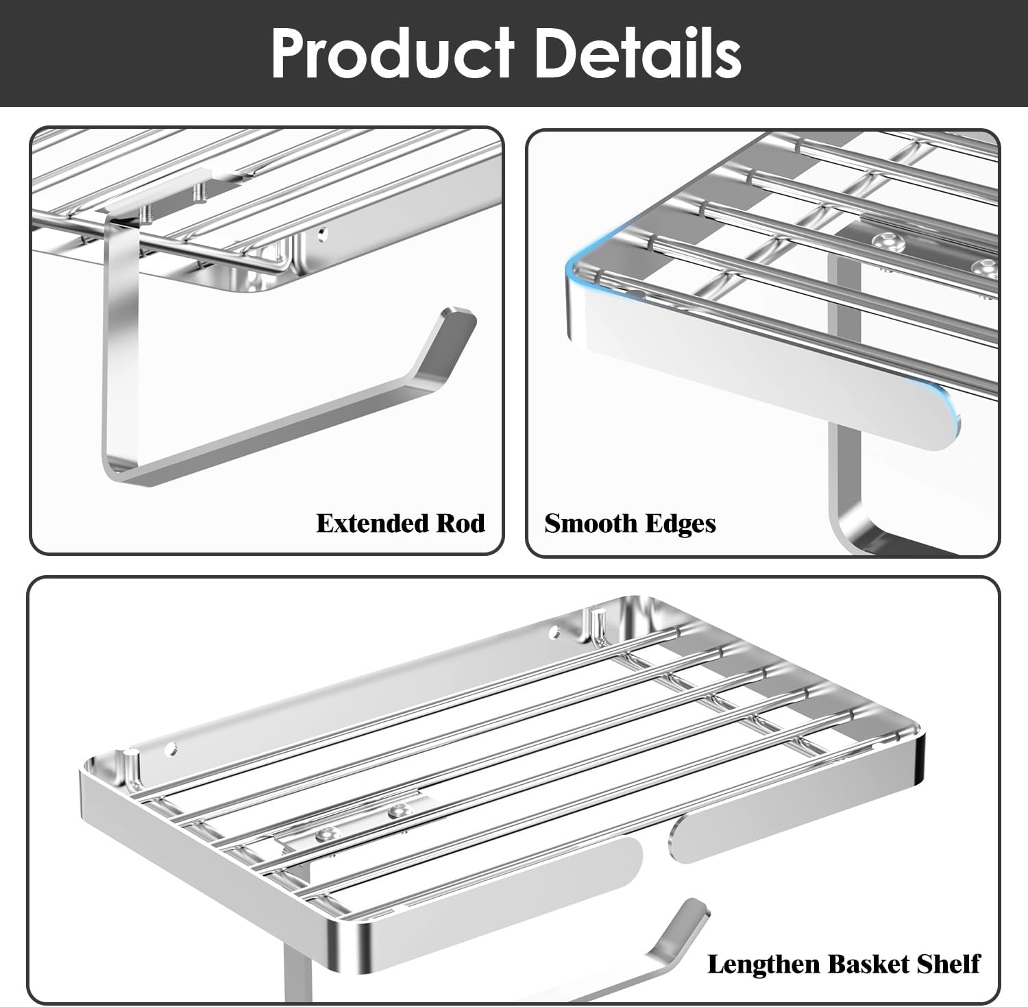 Skiennix Toilet Paper Holder - Self-Adhesive, Rustproof Stainless Steel with Wipes Holder | No Drilling Required