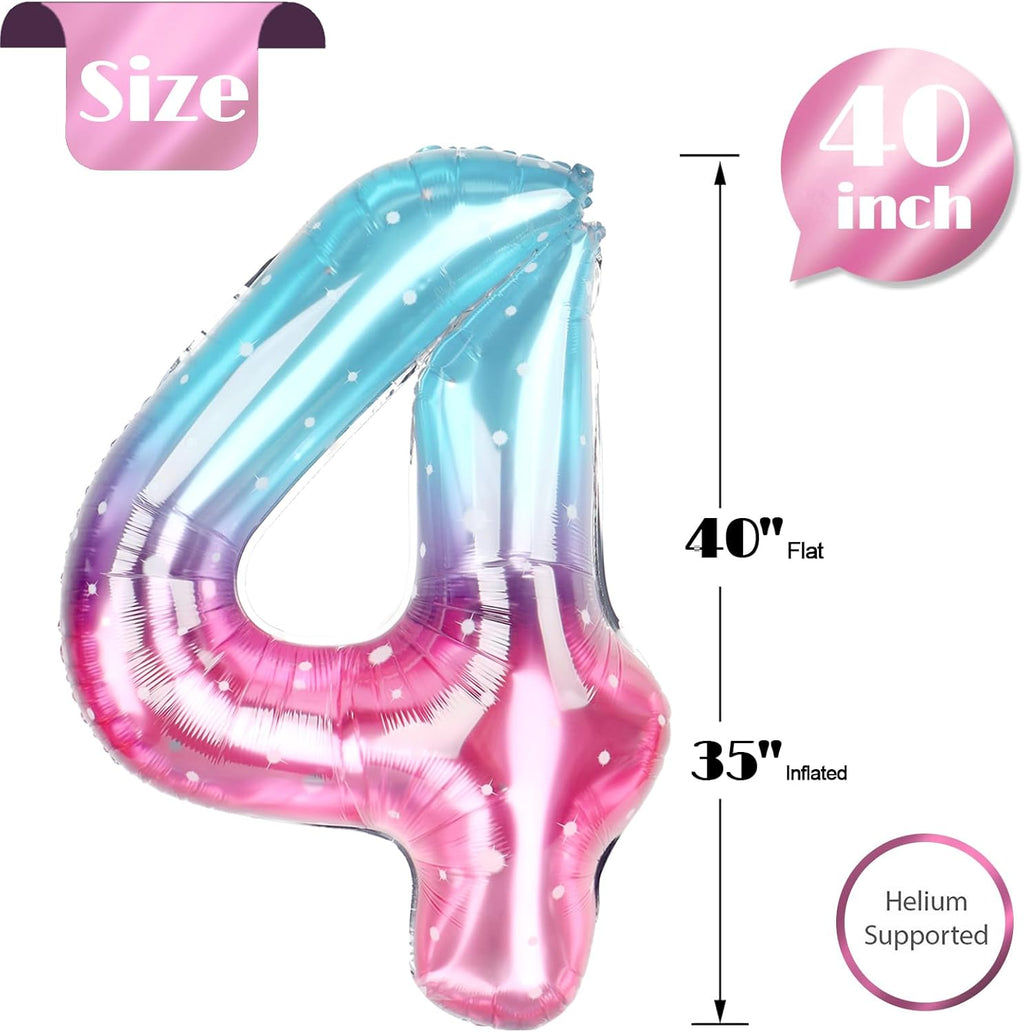 Starry Sky 40-Inch Number 4 Balloon - Perfect 4th Birthday Decorations for Girls | Large Party Decor