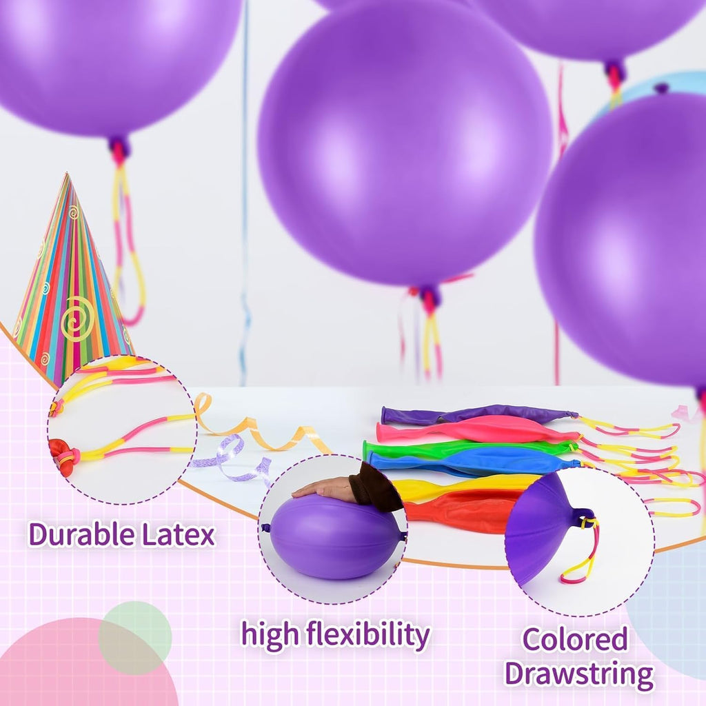 Skiennix 12 Pcs Purple Punch Balloons - Easy Grip Rubber Band Handle | Perfect for Kids’ Parties & Outdoor Fun