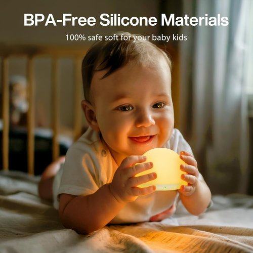 JolyWell Baby Night Light - Soft Silicone Tap Control Lamp with 8 Color Changing Options | Rechargeable & Dimmable