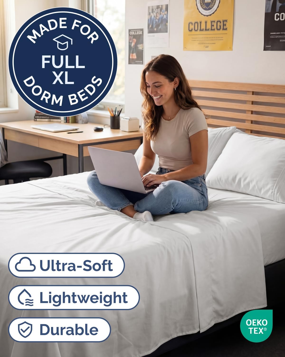Skiennix Full XL Bed Sheet Set - Soft, Breathable & Cooling 4-Piece Luxury Bedding - Antique White