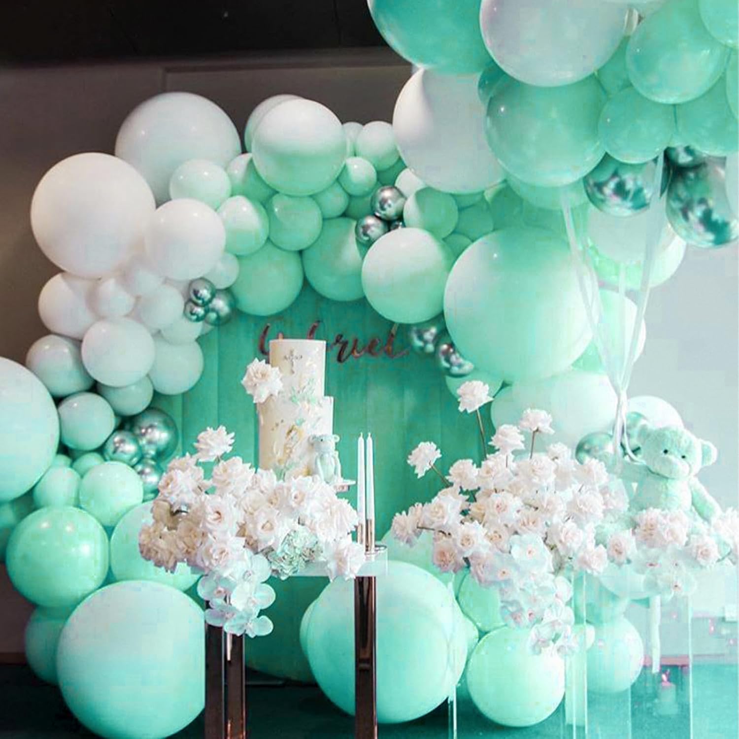 PartyWoo Mint Balloons - 100 Pcs Pastel Teal in Various Sizes for Stunning Party Decorations