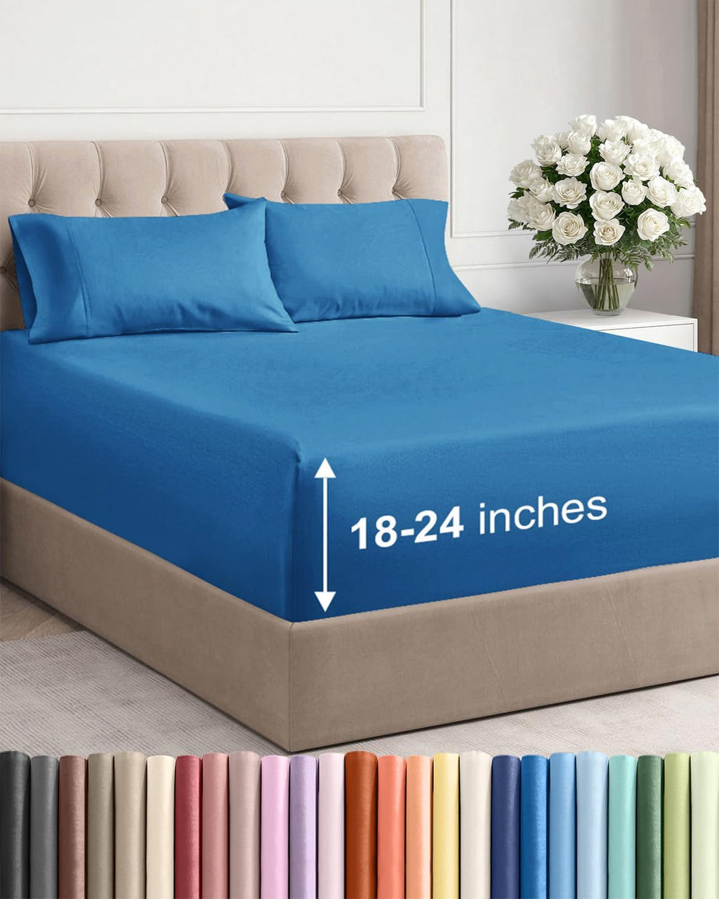 Skiennix Extra Deep Twin Sheet Set - 4 Piece Breathable Cooling Bedding - Soft Wrinkle-Free Denim Blue