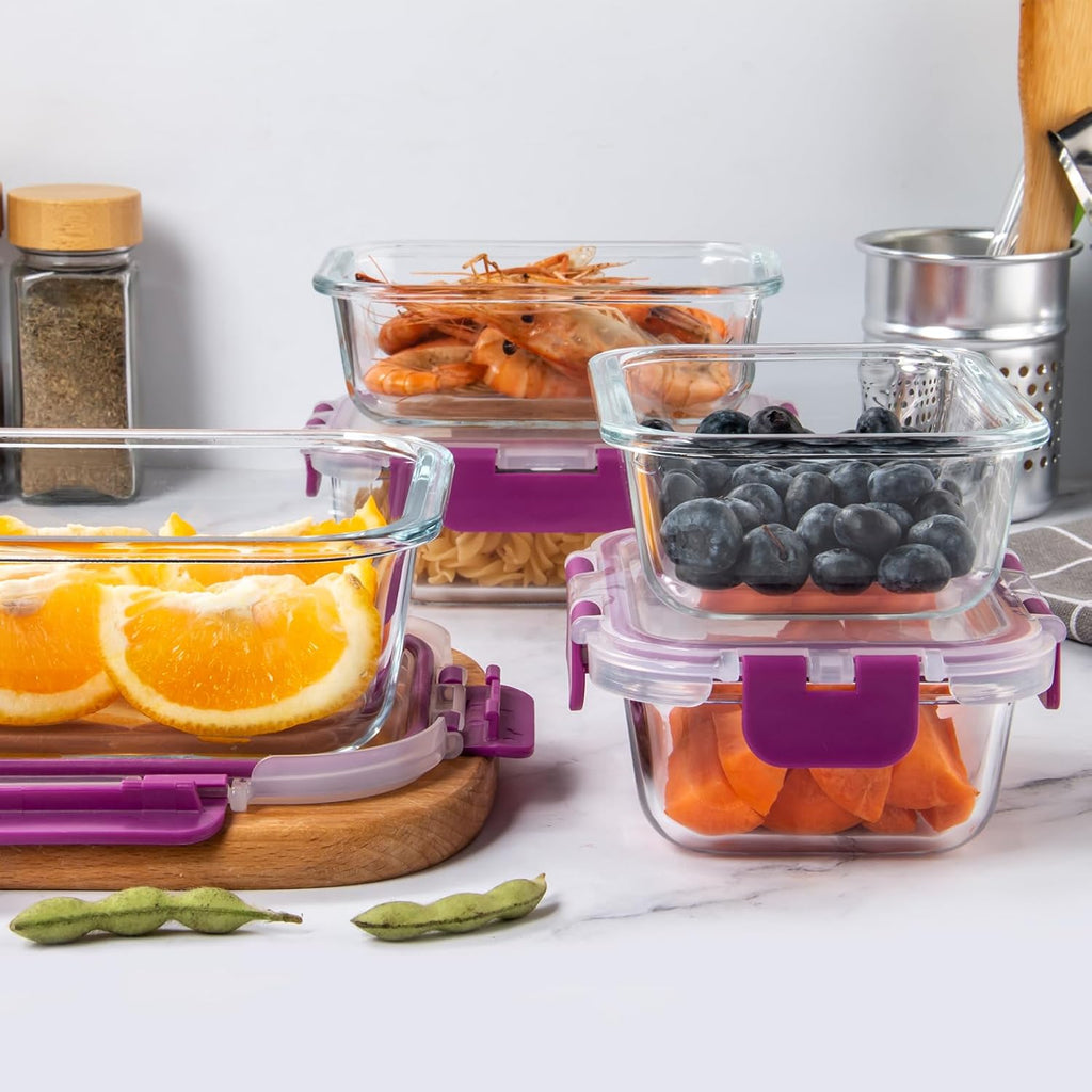 UMEIED Glass Food Storage Containers - 10 Pack Leakproof Airtight Meal Prep Containers | Dishwasher Safe