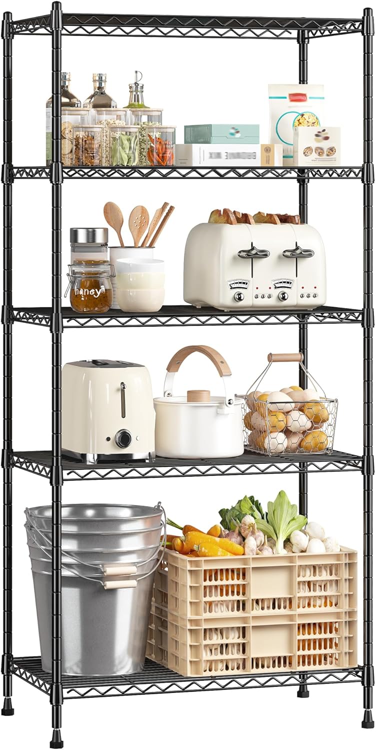 Romorgniz 5-Tier Adjustable Metal Shelving Unit - 1010LBS Capacity for Kitchen, Pantry, and Laundry | 59.4" H x 21.5" W x 13.6" D