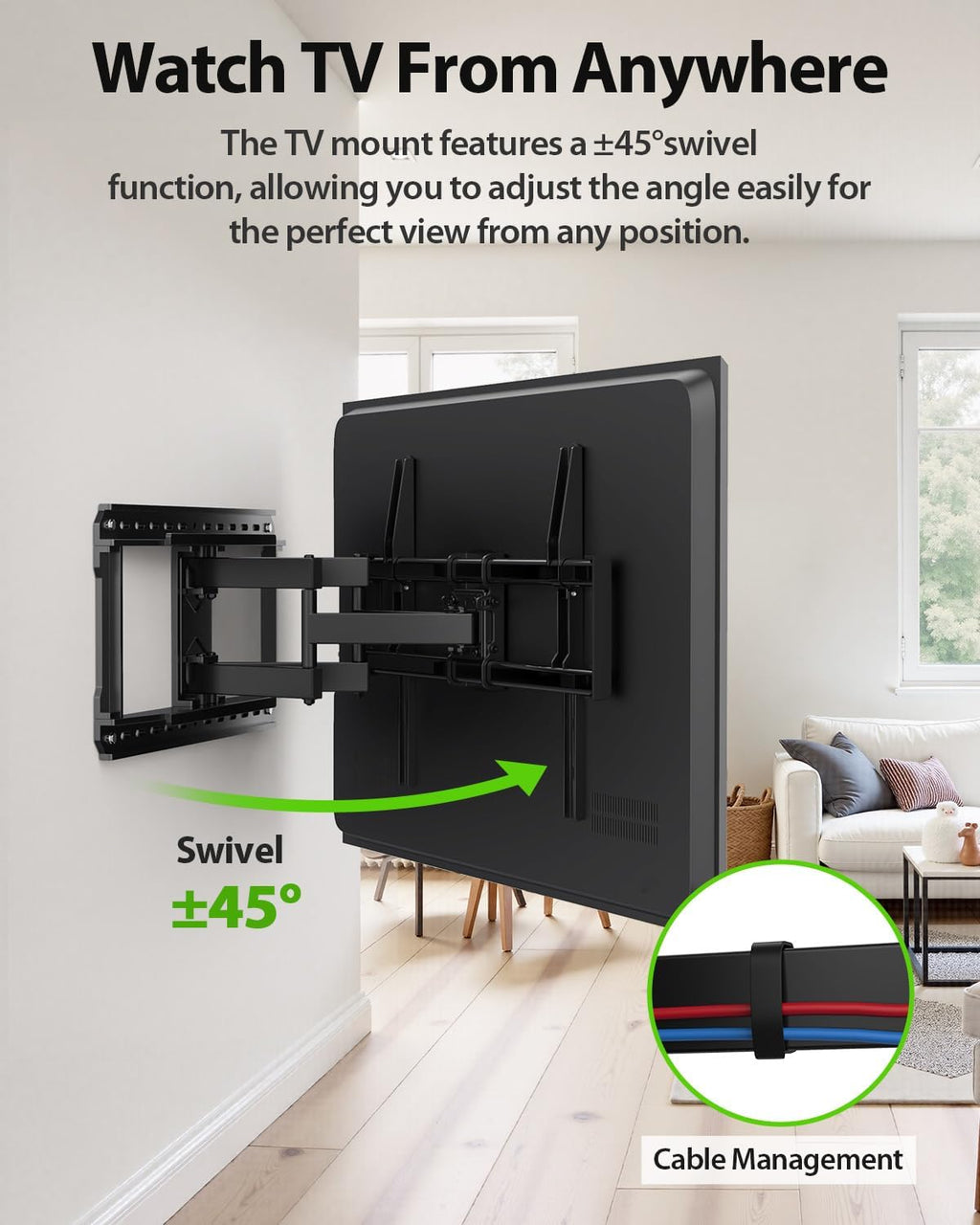 USX MOUNT Full Motion TV Wall Mount - Fits 42-97 Inch TVs Up to 150 lbs | Swivel & Tilt Design, Max VESA 600x400mm