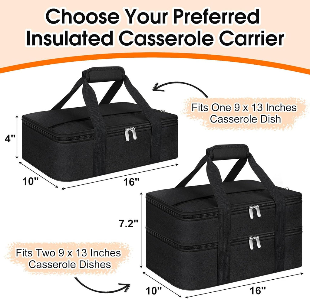 Skiennix Insulated Casserole Carrier - Portable Hot & Cold Food Tote for Potluck Parties | Fits 9" x 13" Dish - Black