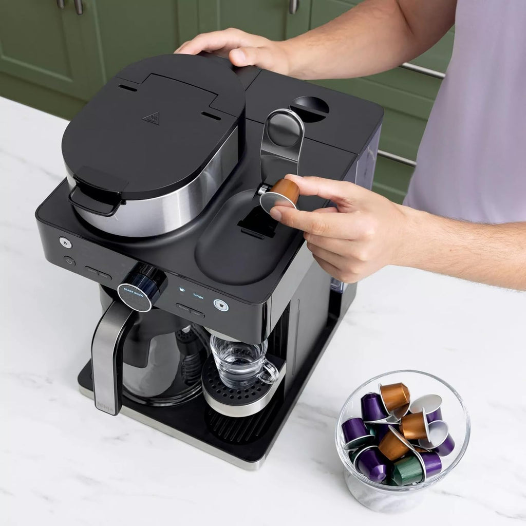 Ninja Refurbished CFN601 Espresso & Coffee Barista System - Single-Serve & 12-Cup Carafe with Built-In Frother