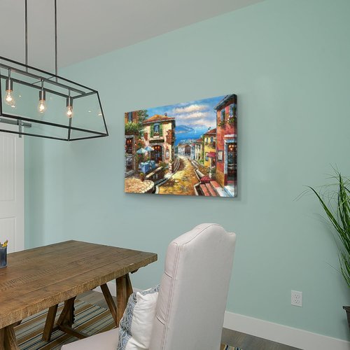 UTOP-art Italian Cityscape Abstract Wall Art Artwork: Mediterranean City italy Street Towns Picture Painting on Canvas for Paris Cafe Room