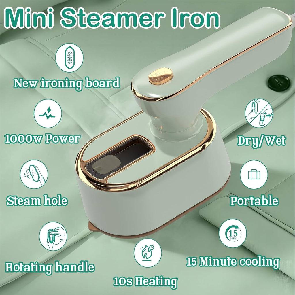 Skiennix Travel Steamer | Mini Portable Iron for Clothes - Compact Design for Home & College (Mint Green)