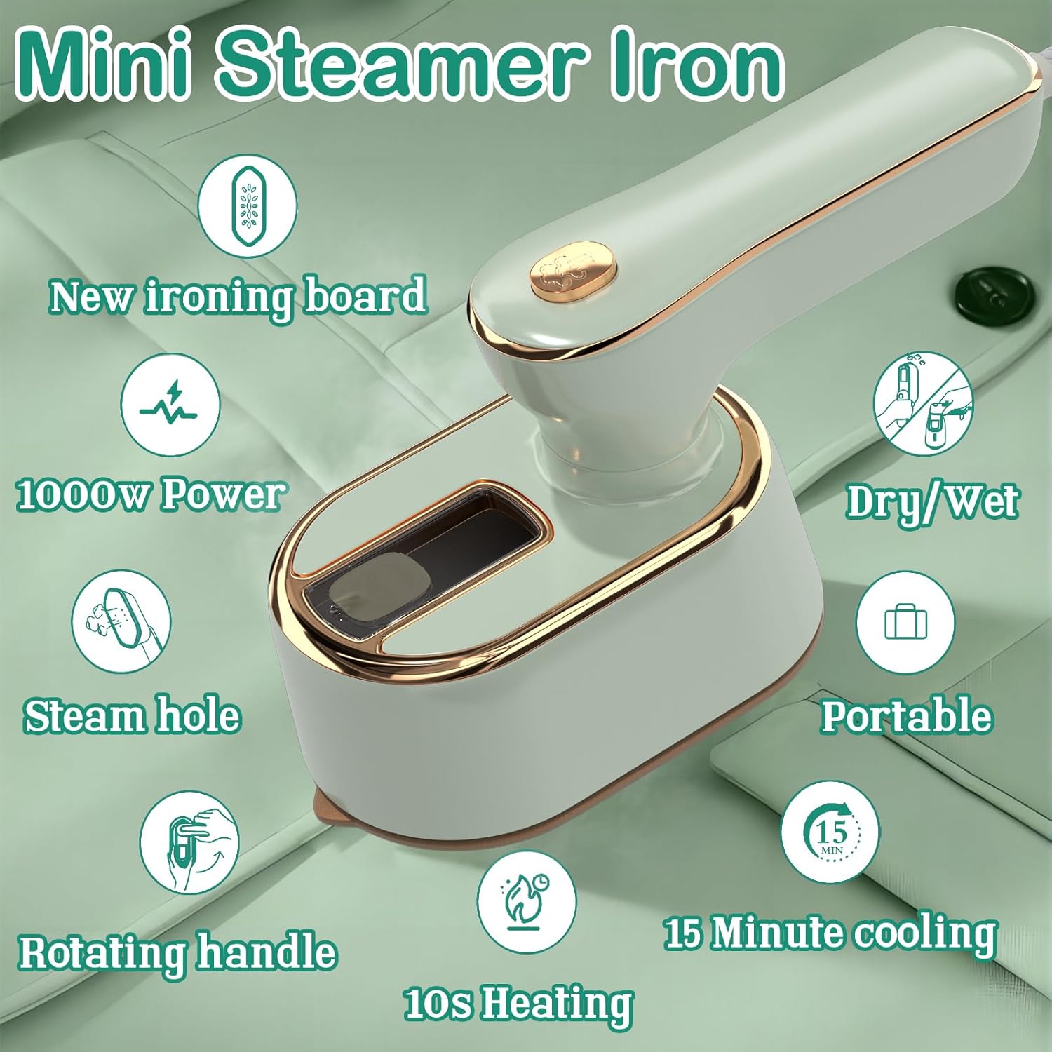 Skiennix Travel Steamer | Mini Portable Iron for Clothes - Compact Design for Home & College (Mint Green)