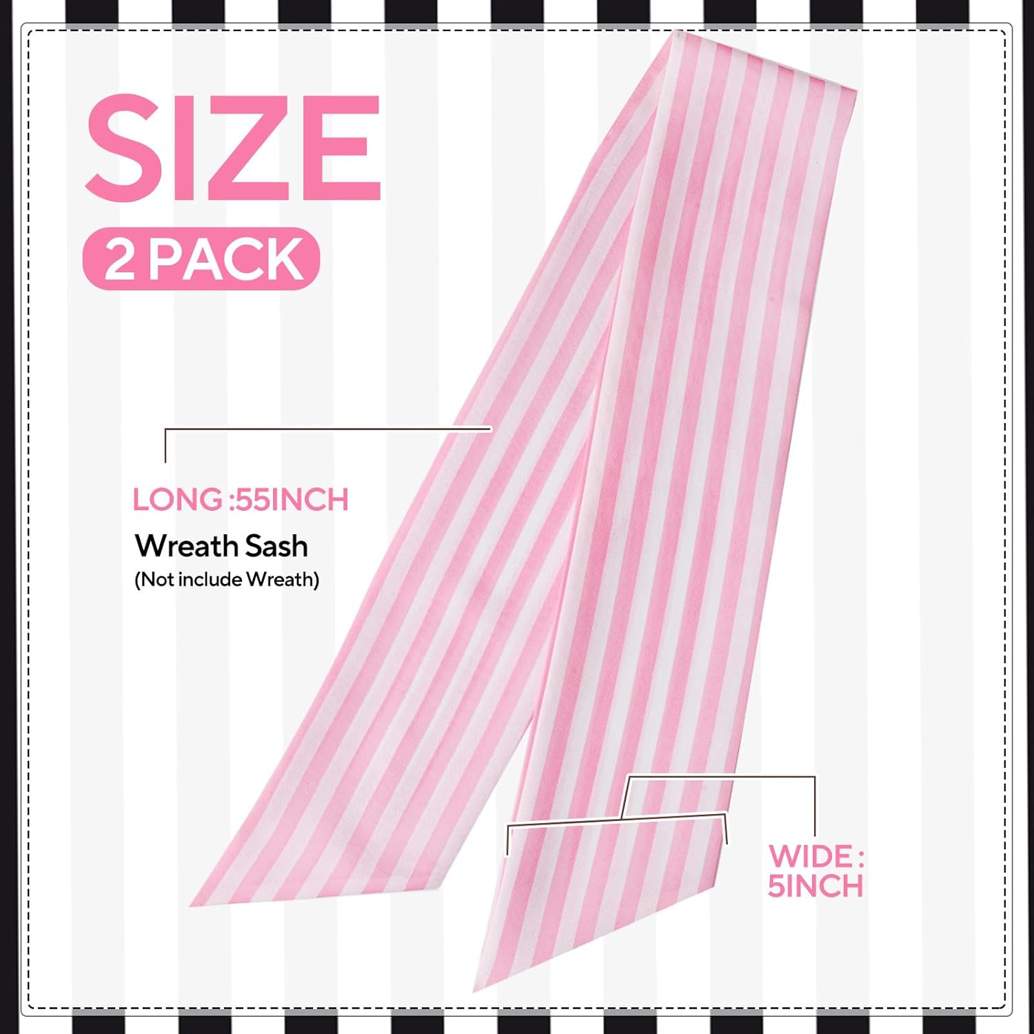 Skiennix 2 Pack Wreath Sash - Stylish Pink and White Stripe Boxwood Garland Decor for Front Door