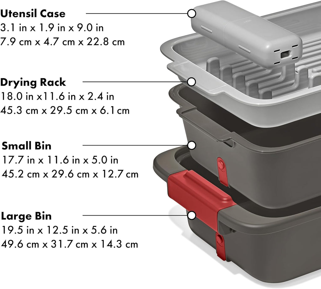OXO Outdoor Wash, Dry & Stow System - Efficient Portable Cleaning Solution for Camping & Travel