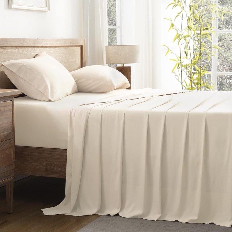 Andency King Size Sheets Set, 100% Viscose Derived from Bamboo, Cooling Summer King Sheets, Deep Pocket Up to 16", Silky Soft Bed Sheets, Hotel Breathable Bedding Sheets & Pillowcases, Beige