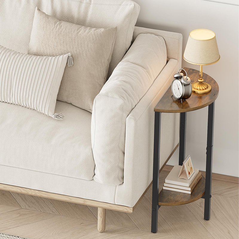 Vagusicc Side Table, Small Round End Table, Set of 2 Half Round Side Table for Living Room, 2 Tier Small Couch Side Tables, Round Coffee Table, Thin Accent Sofa Table Narrow Entryway Table, Brown