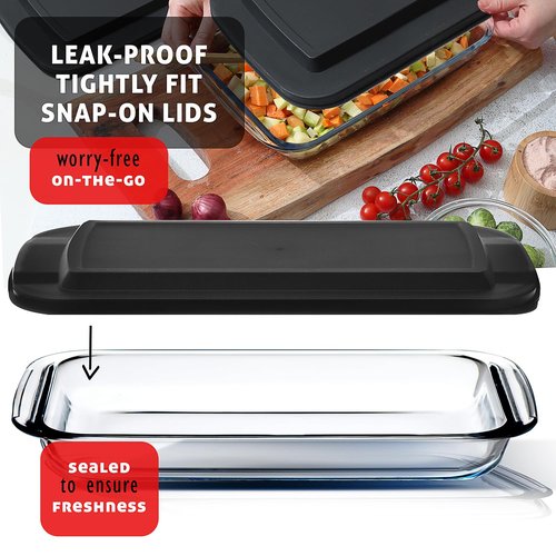 EATEX 16-Piece Deep Glass Casserole Dishes for Oven with Plastic Lids, Glass Baking Dishes for Oven, Rectangular Bakeware for Lasagna, Cooking, Leftovers, Kitchen, Freezer to Oven Dishwasher Safe