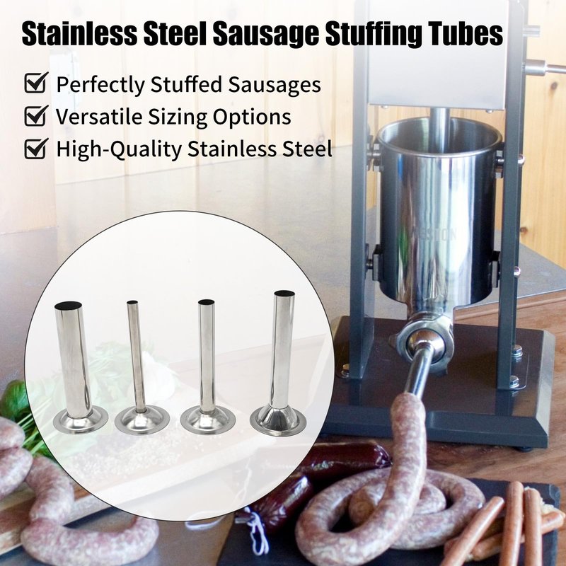 Saihisday Stainless Steel Sausage Stuffer Tubes Food Meat Grinder Attachment Stainless Steel Sausage Stuffer Tubes for Meat Grinder Set of 4 (#8)