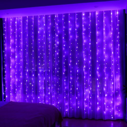 HXWEIYE 300LED Fairy Curtain Lights - 9.8x9.8Ft USB Plug-In with Remote | 8 Modes for Bedroom & Wedding Decor, Purple