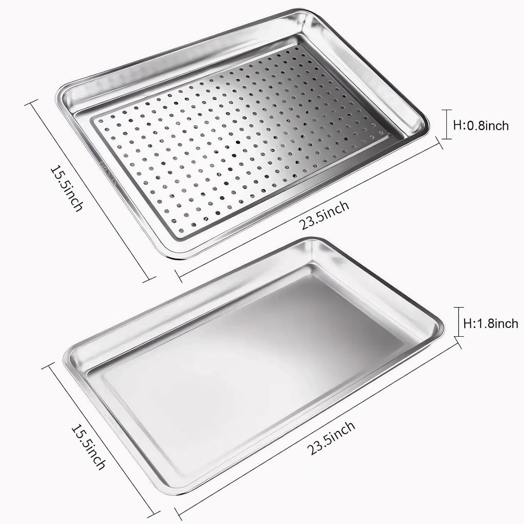 Skiennix Extra Large Baking Pan Set - 304 Stainless Steel, Non-Toxic, 2-Pack (1 Solid & 1 Perforated)