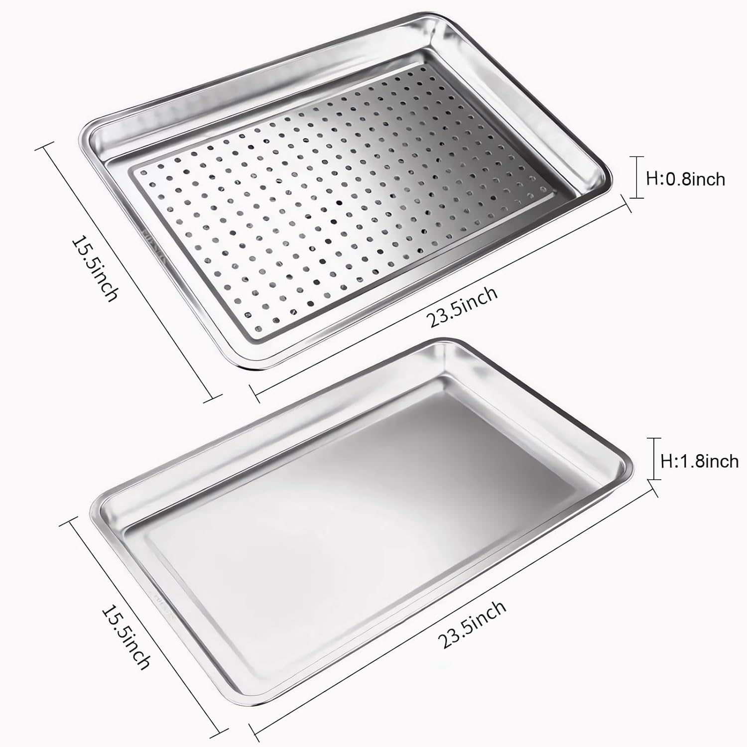 Skiennix Extra Large Baking Pan Set - 304 Stainless Steel, Non-Toxic, 2-Pack (1 Solid & 1 Perforated)