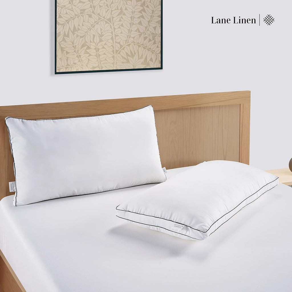 **LANE LINEN Standard Size Bed Pillows - Medium Soft Gusseted Down Alternative for Side Sleepers | Set of 2 - White**