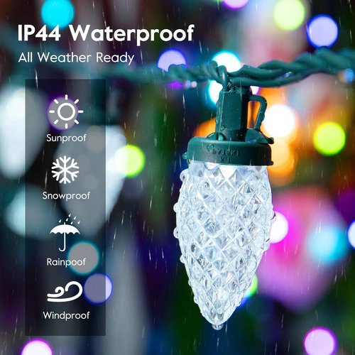Minetom C9 LED Christmas Lights - 81FT 100 Waterproof String Lights with Timer & 8 Modes | Cool White