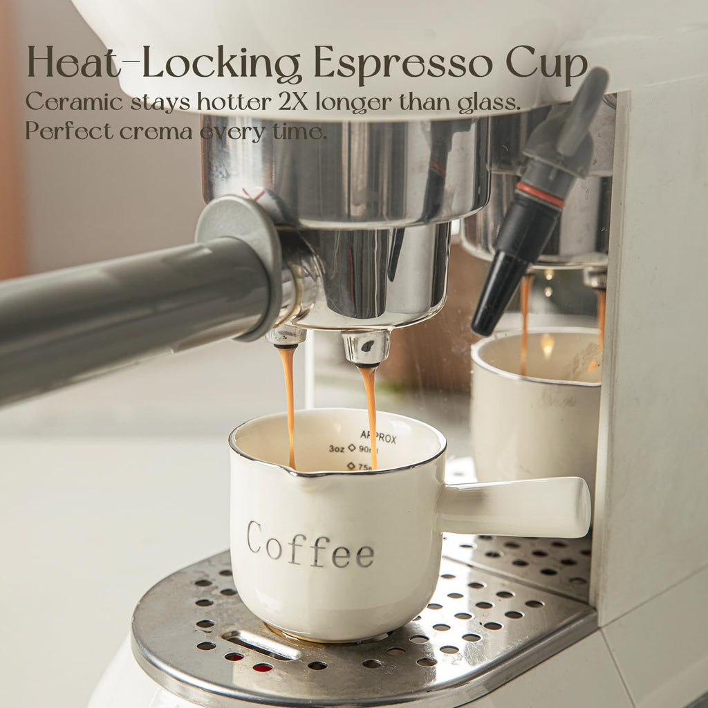90ML Espresso Cups with Handle, Ceramic Espresso Shot Cups with V-Shaped Mouth, Coffee Measuring Cup & Pitcher for Espresso Making & Frothing, Ideal for Espresso Lovers