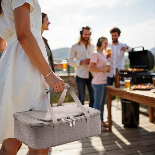 Insulated Casserole Carrier - Portable Hot/Cold Food Holder for Parties & Travel | Fits 9" x 13" Dish (Grey)