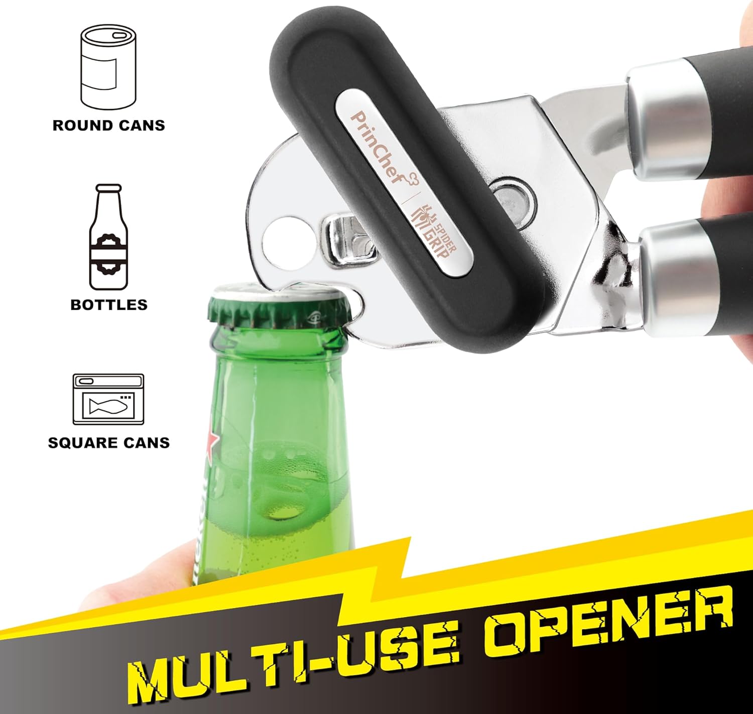 PrinChef Manual Can Opener - Smooth Edge Design with Reinforced Gear & Magnet | Comfortable Grip for Seniors