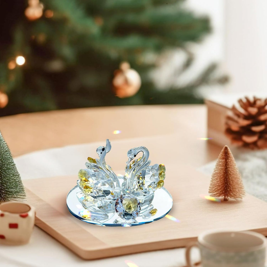 Skiennix Handcrafted Crystal Swan Figurine - Elegant Decorative Glass Sculpture | Golden Accent Gift