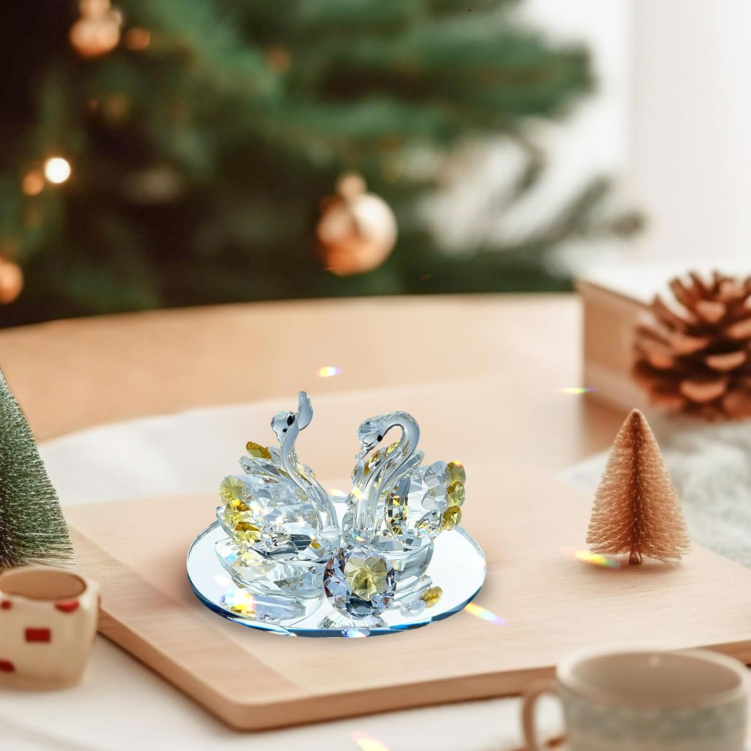 Skiennix Handcrafted Crystal Swan Figurine - Elegant Decorative Glass Sculpture | Golden Accent Gift