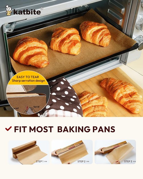 Katbite Parchment Paper Roll - 15in x 115ft Unbleached Non-Stick Baking Paper with Serrated Cutter