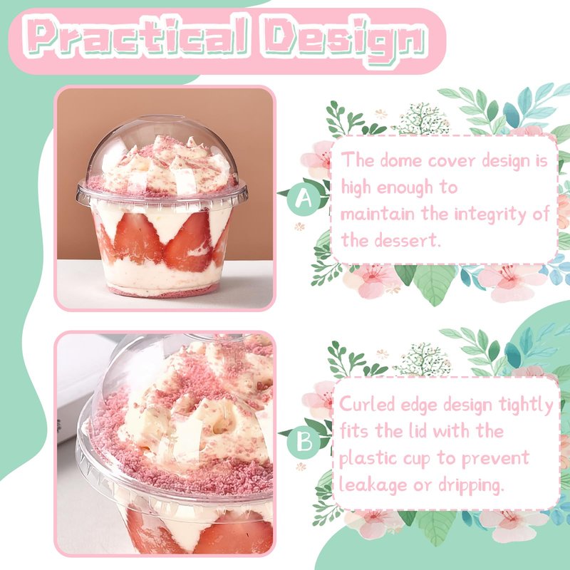 Panxxsen 100 Pcs 8oz Clear Plastic Cups with No Hole Dome Lids,Disposable Parfait Cups with Dome Lids,PET Dessert Cup,Fruit Cup for Dessert Salad and Fruit